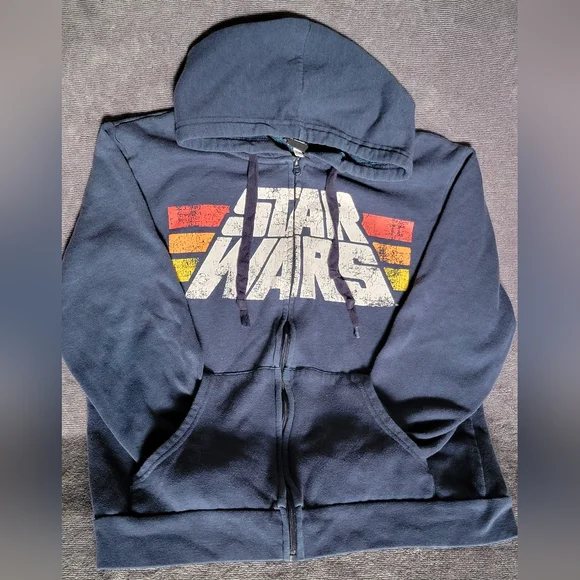 Lucas Films Star Wars Hoodie with Retro Stripes Sz M Vintage Wash Unisex - Picture 2 of 7